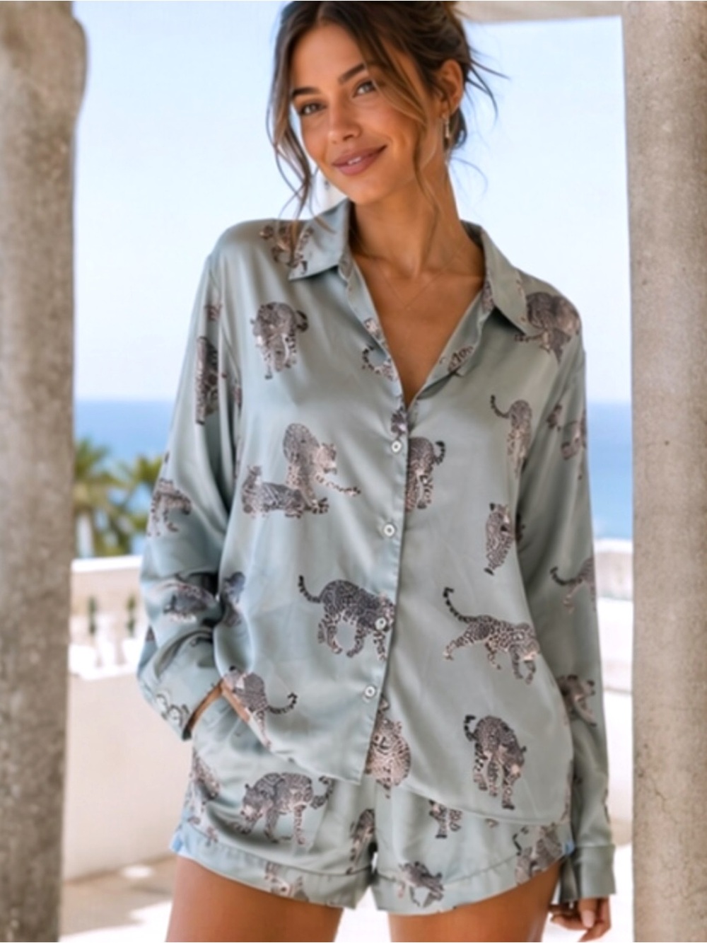 Show Me Your Mumu Early Riser PJ Set Feline Fine Leopard Satin XL